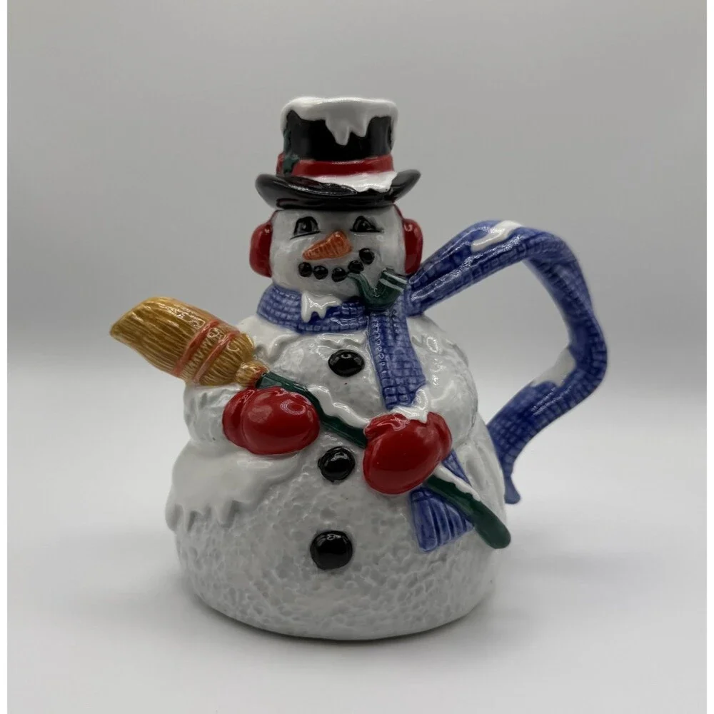 Department 56 Christmas Snowflake the Snowman Teapot - EUC
